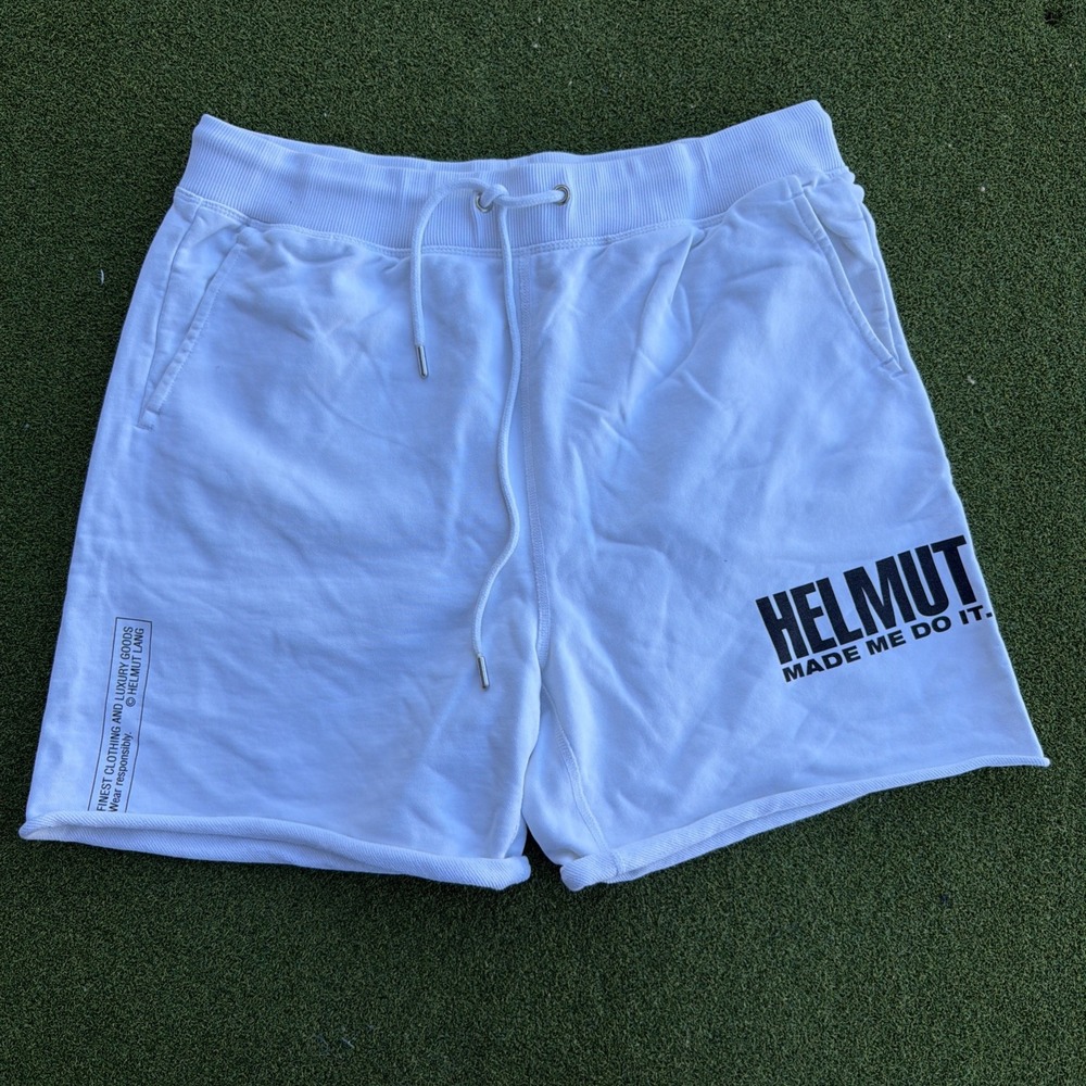 Helmut Lang Men's White "Helmut Made Me Do It" Shorts Size Large